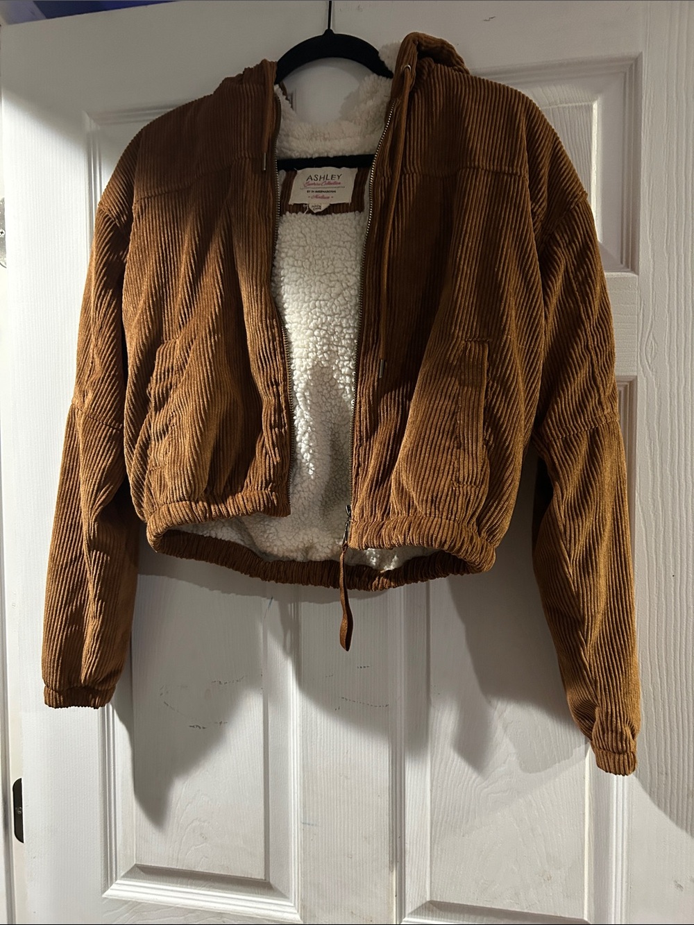 Ashley By 26 International Chestnut Brown Corduroy Sherpa Hooded Jacket Sz M